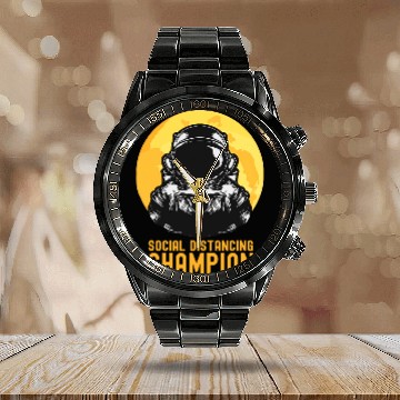 Discover Social Distancing Champion Astronaut Moon Retro Funny Calendar Steel Band Watch