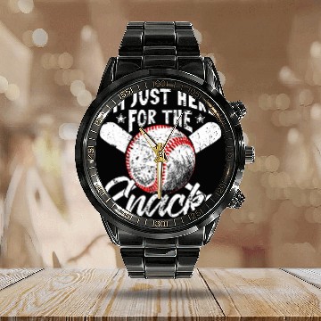 Discover Im just here for the Snacks Pitcher Pitch Catcher Dad 1 Calendar Steel Band Watch