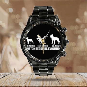 Discover German Shepherd Evolution Design for a Boston Terriers Owner Calendar Steel Band Watch