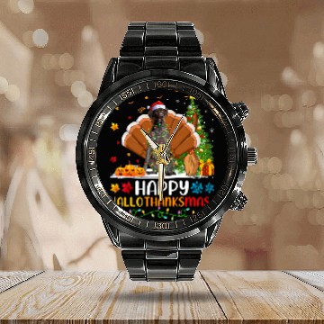 Discover Funny Happy German Shorthaired Pointer Dog HelloThanksMas Zip Calendar Steel Band Watch