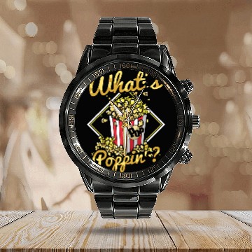 Discover Whats poppin Design for a Popcorn Expert Calendar Steel Band Watch