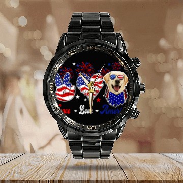 Discover Peace Love America Cute Labrador Retriever Sunglasses Calendar Steel Band Watch