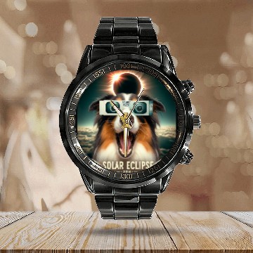 Discover Funny Selfie Australian Shepherd Womens Mens Solar Eclipse Baseball Tees Calendar Steel Band Watch