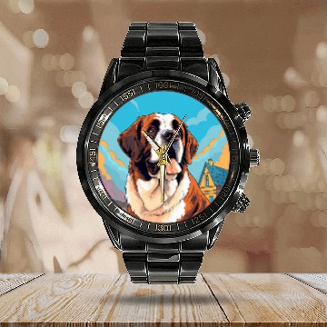 Discover Saint Bernard Dog Breed Calendar Steel Band Watch