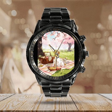 Discover Jack Russell Terrier Cherry Blossom Funny Dog Picnic Calendar Steel Band Watch