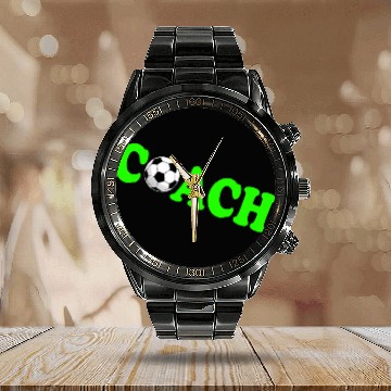 Discover Soccer Coach Calendar Steel Band Watch