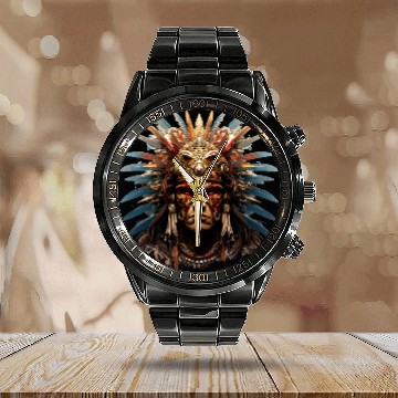 Discover Southwest Native American Aztec Indian Pattern Print Calendar Steel Band Watch
