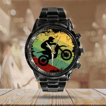 Discover Retro Off Road Motorcycle Motocross Racing Gift Calendar Steel Band Watch