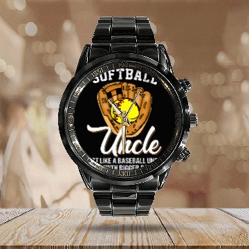 Discover Softball Uncle like a Baseball Uncle Bigger Balls Softball Calendar Steel Band Watch