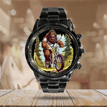 Discover Sasquatch Mountain Biker MTB Biking Calendar Steel Band Watch