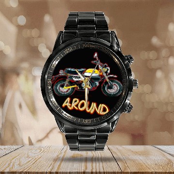 Discover Monkey Around 2Motorcycle Scooter Calendar Steel Band Watch