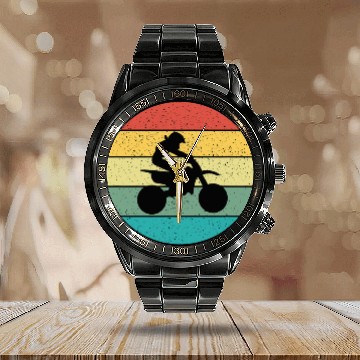 Discover Retro vintages Supermoto Motocross Calendar Steel Band Watch