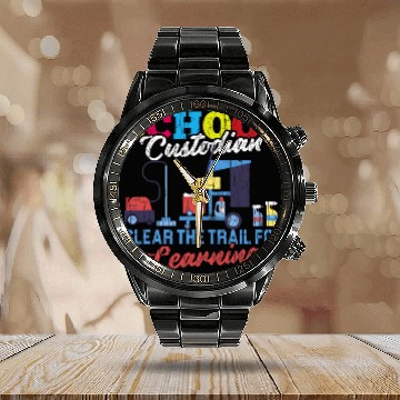 Discover School Custodian Clear Trail For Learning Janitor Graphic Calendar Steel Band Watch