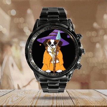 Discover Saint Bernard Wizard Funny Dog Magic Calendar Steel Band Watch
