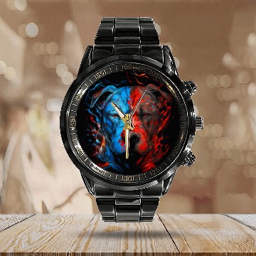 Discover Pitbull Flames Cute Dog Lovers Calendar Steel Band Watch