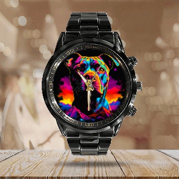 Discover Pitbull Dog Mountain Art Calendar Steel Band Watch