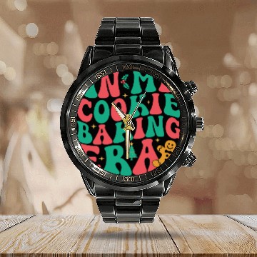 Discover In My Cookie Baking Era Groovy Funny Christmas Baker Baseball Tees Calendar Steel Band Watch