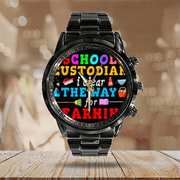 Discover School Custodian Clear Trail Learning Janitor Funny Gift 21 Calendar Steel Band Watch