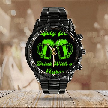 Discover Safety First Drink With A nurses Beer Lovers St Patricks Day Calendar Steel Band Watch