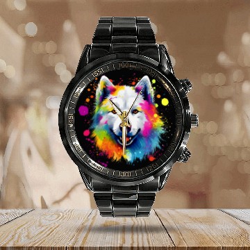 Discover Samoyed Lovers Colorful Pop Art Samoyed Dog Baseball Tees Calendar Steel Band Watch