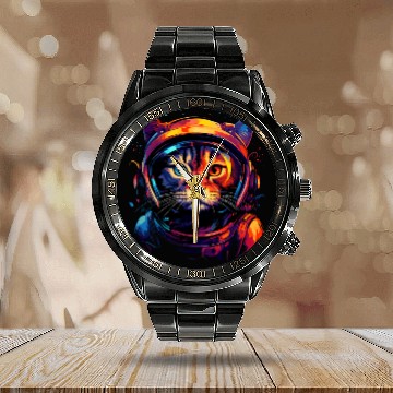 Discover Space Cat Astronaut Cat Galaxy Kitten Graphic Calendar Steel Band Watch