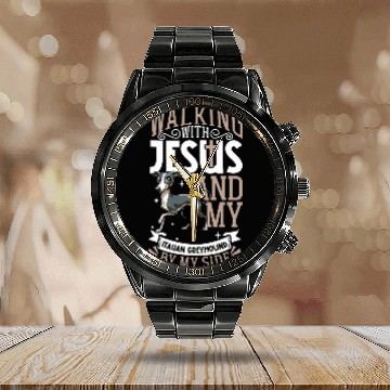 Discover Jesus and dog Italian Greyhound Calendar Steel Band Watch