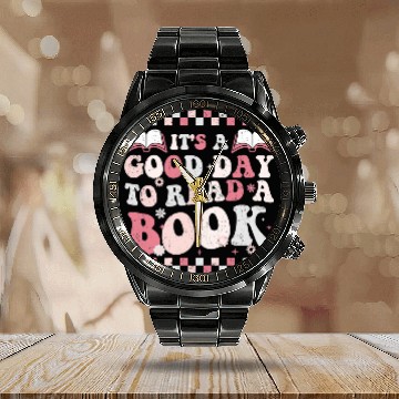 Discover Reading Read A Book Bookworm Reader Librarian Groovy Vintage Zip Calendar Steel Band Watch