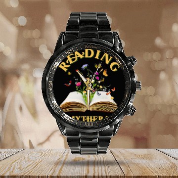 Discover Reading Is My Therapy Books Bibliophile Librarian Baseball Tees Calendar Steel Band Watch