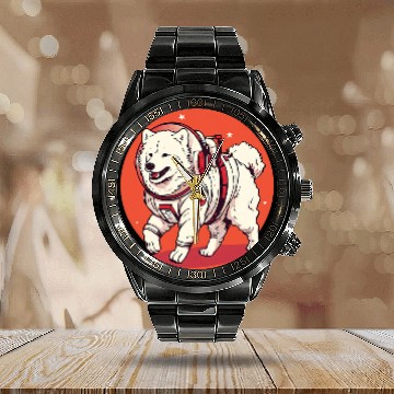 Discover Samoyed Mars Funny Dog Astronaut Calendar Steel Band Watch
