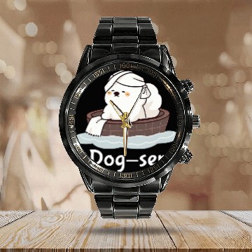 Discover Samoyed Dogsen Funny Dog Hot Spring Baseball Tees Calendar Steel Band Watch