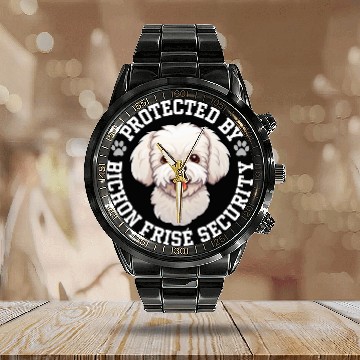 Discover Protected by Bichon Frise Security Calendar Steel Band Watch