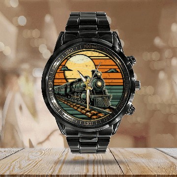 Discover Train Operator Locomotive Steam Engine Railroad Vintage Calendar Steel Band Watch