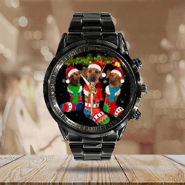 Discover Rhodesian Ridgeback In Christmas Socks Calendar Steel Band Watch