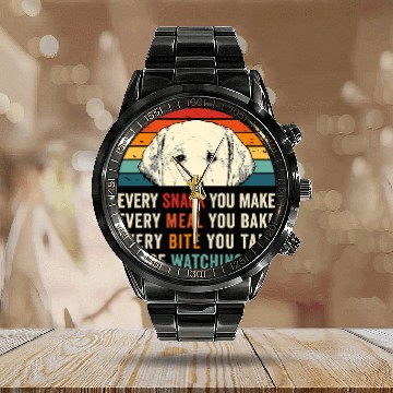 Discover Retro Every snack you make Every meal you bake Yellow Lab Calendar Steel Band Watch