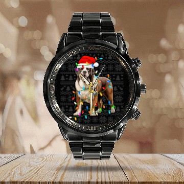 Discover Saint Bernard Wearing Santa Hat xmass Lights Ugly Christmas Baseball Tees Calendar Steel Band Watch