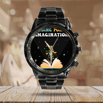 Discover Reading Powers Imagination Cute Teacher Librarian Book lover 22 Zip Calendar Steel Band Watch