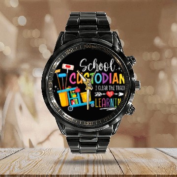 Discover School Custodian Clear Trail Learning School Janitor Women Calendar Steel Band Watch