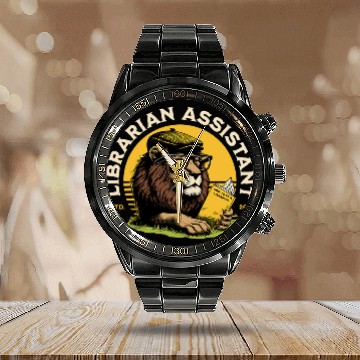 Discover Librarian Assistant Cute Reading Glasses Geek Lion Calendar Steel Band Watch
