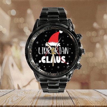 Discover Librarian Claus Santa Christmas Library Officer Baseball Tees Calendar Steel Band Watch