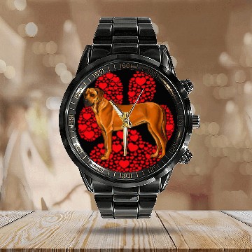 Discover Rhodesian Ridgeback Valentines Day Dog Love Paw Baseball Tees Calendar Steel Band Watch