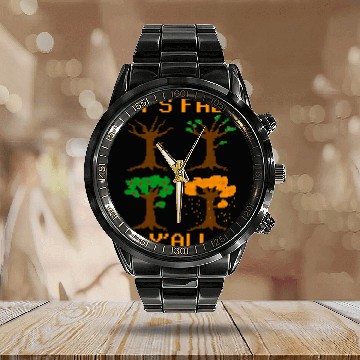 Discover Its Fall YAll 8 Bit Fall Autumn Gaming Retro Pixelated Art Calendar Steel Band Watch
