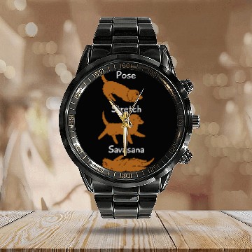 Discover Pose Stretch Savasana Goldendoodle Dog Calendar Steel Band Watch
