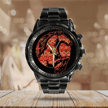 Discover Native American Geometric Horse Baseball Tees Calendar Steel Band Watch