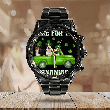 Discover Here For The Shenanigans Australian Shepherd St Patricks Baseball Tees Calendar Steel Band Watch