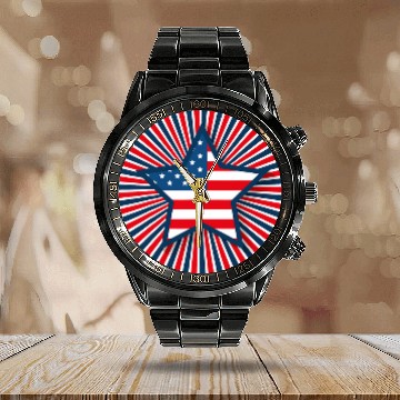 Discover Red White And Blue Decorative Star Zip Calendar Steel Band Watch