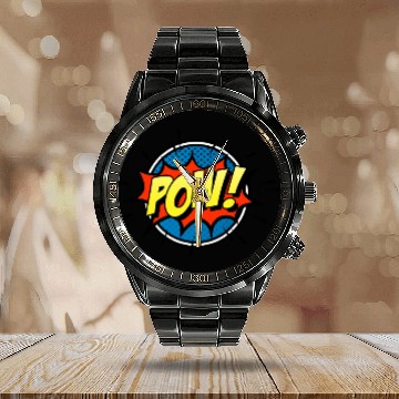 Discover POW Cool Comic Strip Text Bubble Pop Art Comic Book Nerd Set Baseball Tees Calendar Steel Band Watch