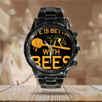 Discover Life Is Better With Bees Beekeeper Beekeeping Zip Calendar Steel Band Watch