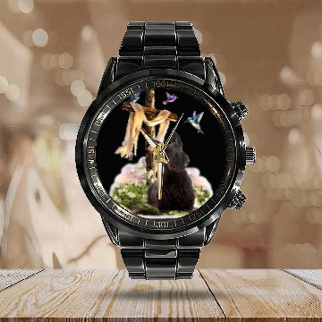 Discover Dog Scottish Terrier Hummingbird and Cross Scottish Terrier Baseball Tees Calendar Steel Band Watch