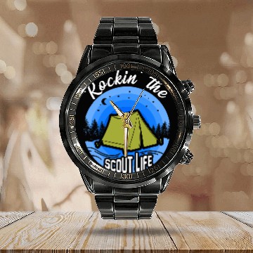 Discover Scout Leader Funny Scout Camping 16 Calendar Steel Band Watch