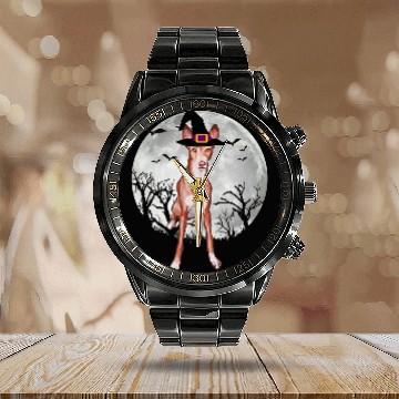 Discover Scary Ibizan Hound Dog Witch Hat Halloween Calendar Steel Band Watch